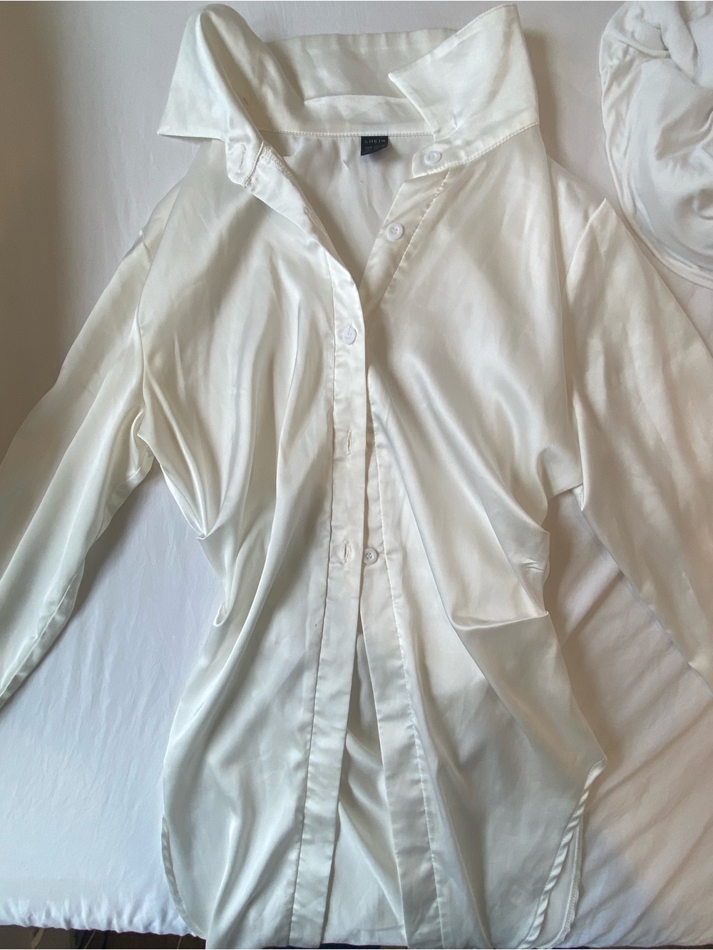 SHEIN Ivory Satin Button-Down Shirt